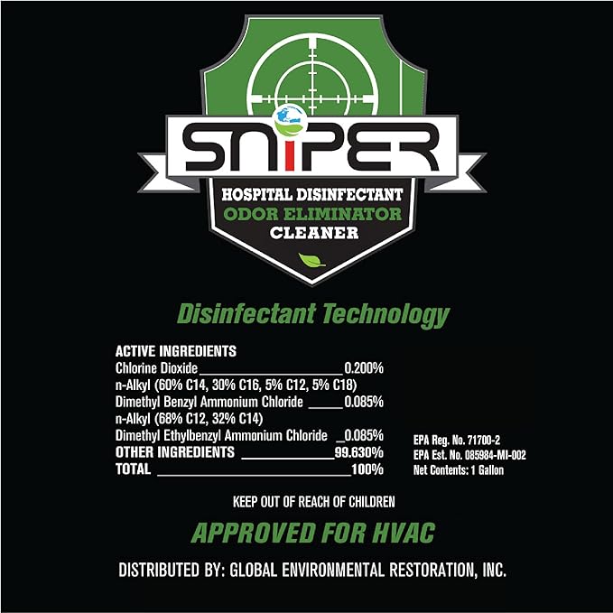 SNiPER Hospital Disinfectant, Odor Eliminator & All-Purpose Cleaner, Made in the USA, 32 Ounce Spray, 4-pack