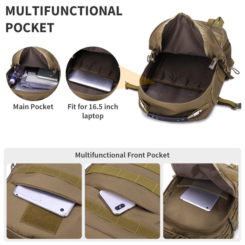 HUNTVP Military Tactical Backpack 40L Large Army 3 Day Assault Pack Molle Bag Backpacks WR Hunting Rucksack Assault Pack