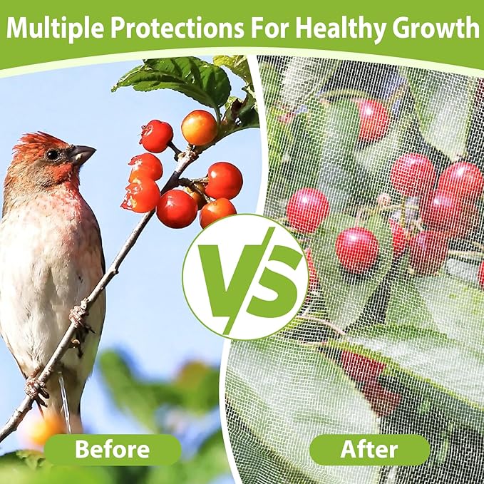 2PCS Large Fruit Tree Netting with Drawstring and Zipper, 8 * 8FT Garden Netting for Garden Protection, Insect Bird Netting for Fruit Trees, Protection from Anti Birds, Bugs,Cicadas, Insects