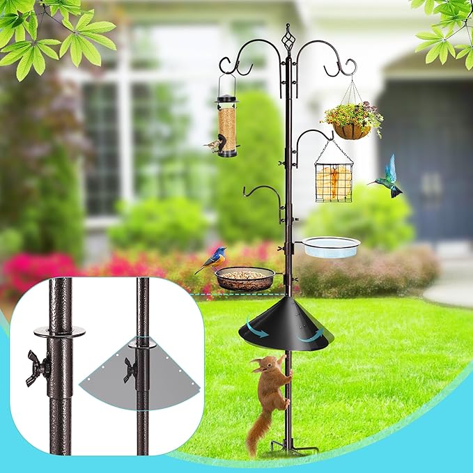 YINGYM Bird Feeding Station Kit, 87 Inches Bird Feeder Pole, Premium Feeder Hanging Kit with Metal Suet, Water Bowl, Mesh Tray and Squirrel Baffle