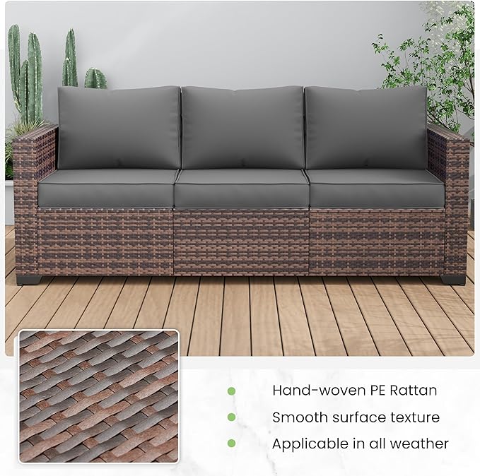 Amopatio Patio Couch, 2-Seat Outdoor Furniture, Wicker Porch Furniture Outdoor Couch Sofa with Water-Resistant Cover & Non-Slip Cushions, Premium Patio Set, Grey