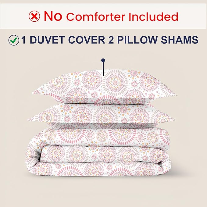 Kotton Culture 3 Pc Queen Size Duvet Cover Set- 100% Egyptian Cotton Sateen 600 Thread Count Ultra Soft Premium Durable Comforter Cover Zipper Closure & Corner Ties (Mandala, Queen/Full 90" X 90")