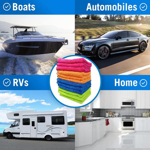 Better Boat Microfiber Cloth Kit - 12 Lint-Free Cleaning Towels for Cars, Boats & Home