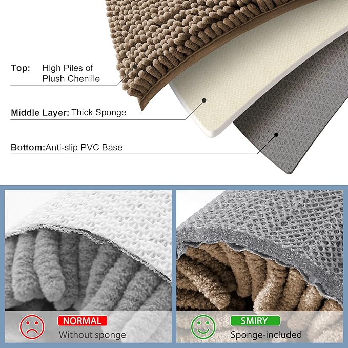 Smiry Luxury Chenille Toilet Rugs U-Shaped 20x20, Soft Absorbent Non-Slip Contour Bathroom Rugs for Toilet, Machine Washable Contoured Bath Mats, Camel