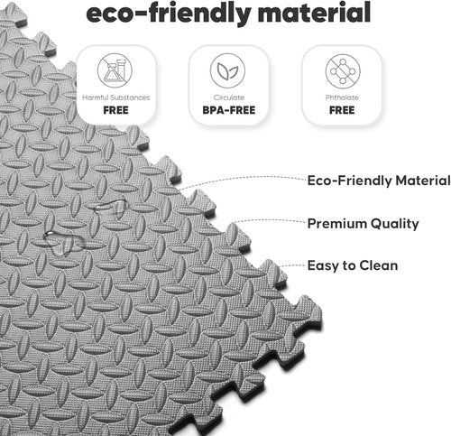 Home Gym Mat, Puzzle Exercise Mat, EVA Interlocking Foam Floor Tiles for Home Workout Equipment and Kids' Play Areas - Blue, 24 in x 24 in x ½ in - (Grey, 24 Pack, 96 SQ FT)