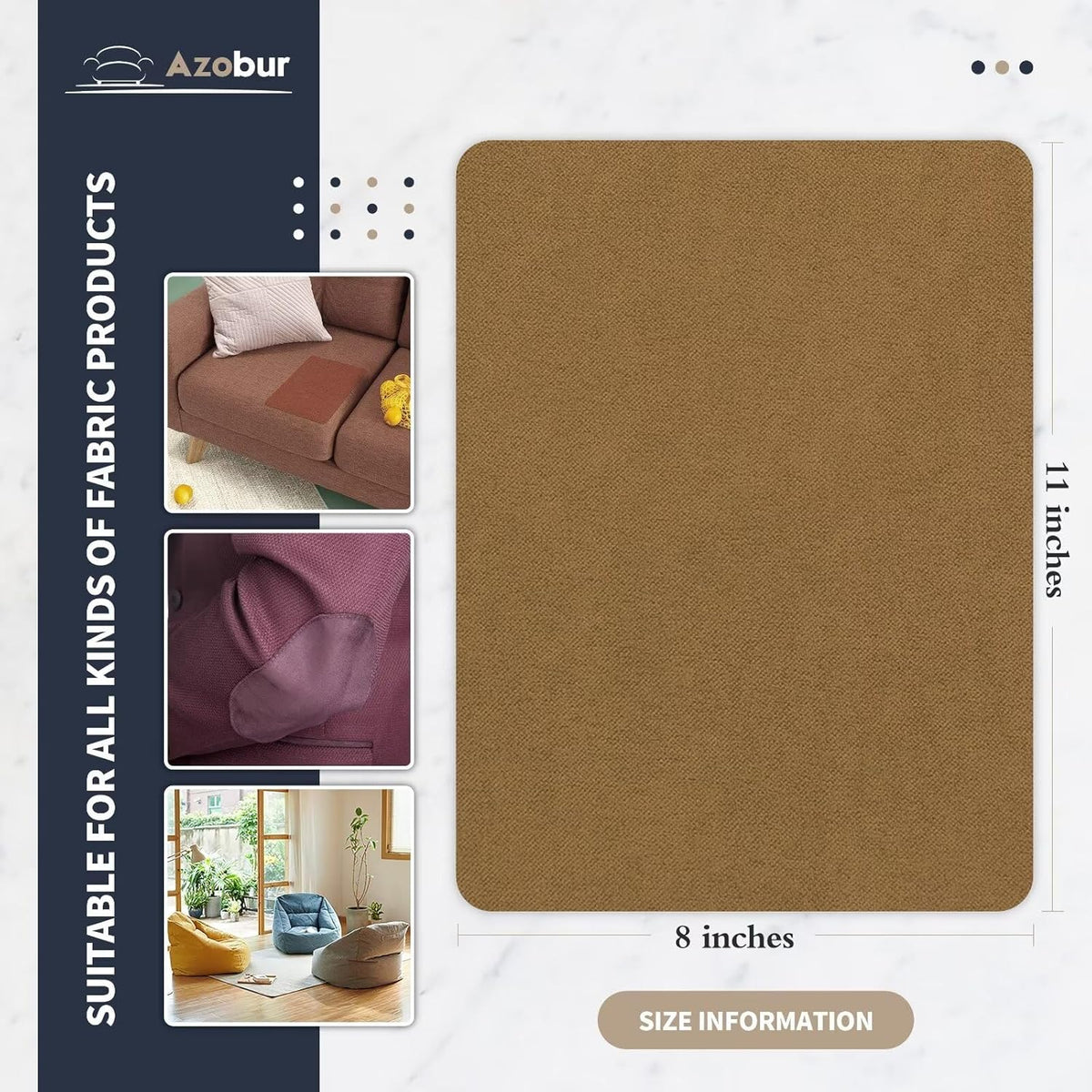 Azobur Velvet Patch,Self-Adhesive Rectangular Flannel Fabric Patch,Multicolor Available Anti Scratch Velvet 8X11 Inch Peel and Stick for Sofas, Automotive Interior, Handbags,and Pillow (Brown)