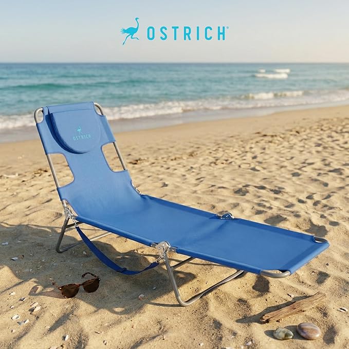 Ostrich the Original Chaise 72 x 22 Inch Lounge Portable Reclining Lounger, Outdoor Patio, Beach, Lawn, Camping, or Pool Tanning Chair, Ocean Blue