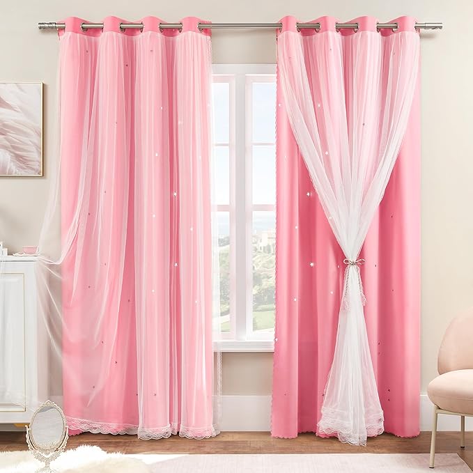 XiDi Pink Curtains for Bedroom Decor, Baby Pink Kids Blackout Curtains for