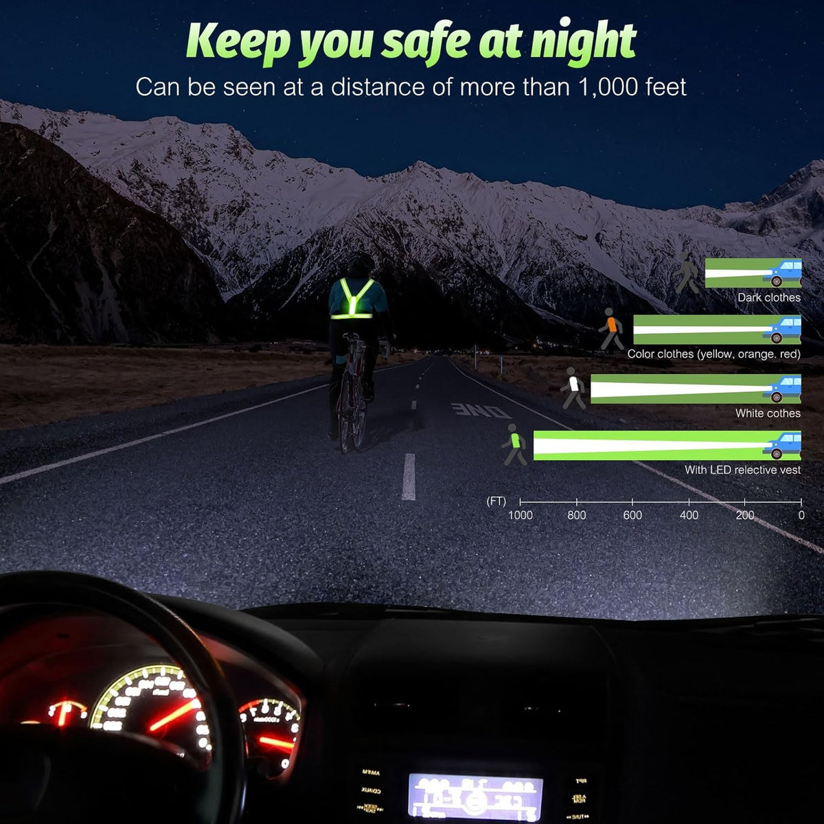 Skiennix LED Reflective Running Vest - Rechargeable Night Gear With 3 Light Modes | Safety Belt for Runners