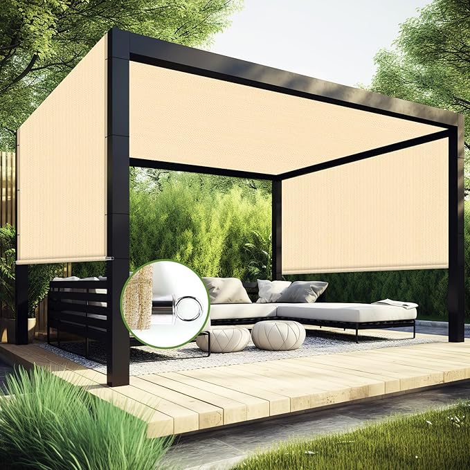 Shade&Beyond 12' W × 30' L Pergola Shade Cover Wheat Pergola Cover Canopy Replacement Shade Cloth for Garden, Patio, Deck, Porch with Grommets and Rods(Make Custom Size)