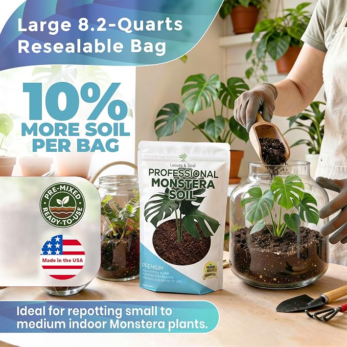 Professional Monstera Soil 8.2 Quarts Ready to Use, Premium Monstera Potting Mix for Indoor Plants, Peat Coco Coir Perlite Dolomite, Well Draining Soil for Monstera Plant Indoor Made in USA