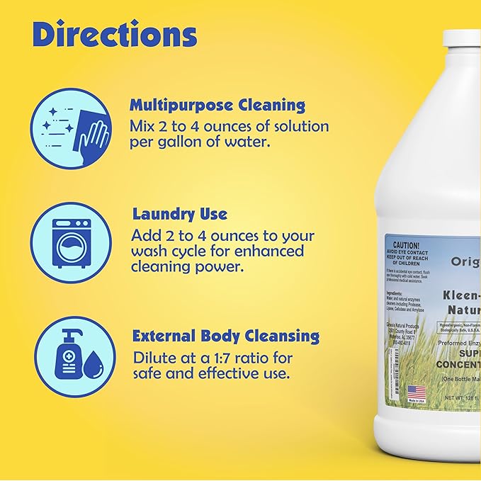 Naturally Preformed Enzyme Cleaner, Enzyme Solution, Multi-Purpose Cleaner, Laundry Additive and More - Concentrate - Original Scent - 128oz (1 Gallon) - Pack of 2