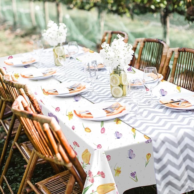 Kochorie 100 Ft x 54 Inch Spring Flower Tulip Tablecloth Roll Plastic Floral