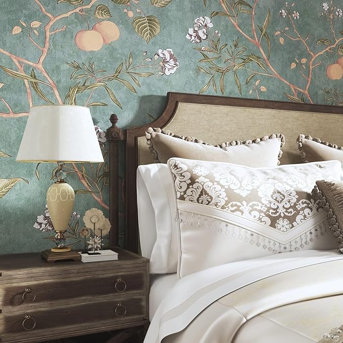 Laatse Green Floral Wallpaper Peel and Stick Bird Wallpaper 17.5" x 196.8"