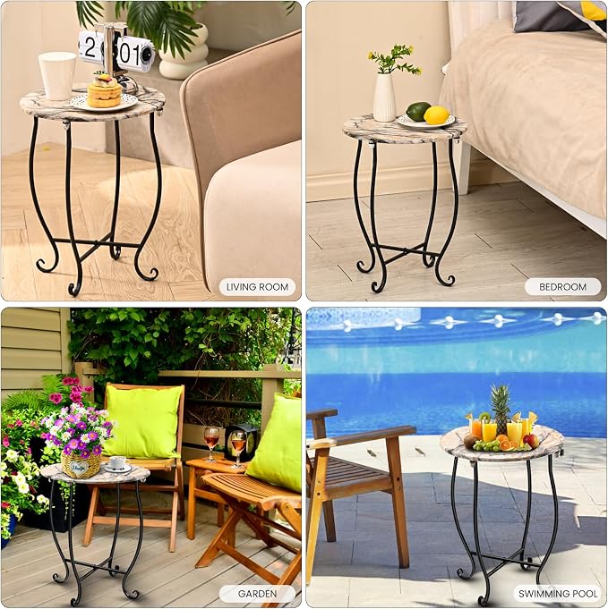 Patio Side Table, Versatile 14" Round Side Table for Balcony Yard Porch Bedside Rocking Chair and Pool Chair, Weather Resistant Metal Accent Table for Indoor Outdoor Use, Easy Assembly