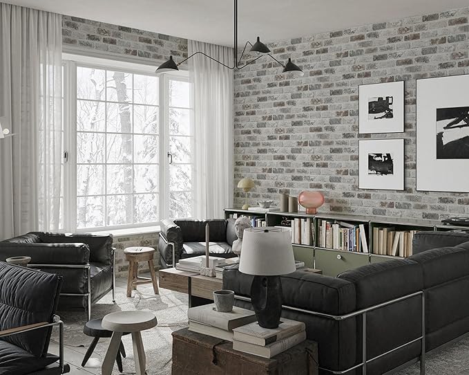 Guvana 17.3"×197" Brick Peel and Stick Wallpaper Grey Brown 3D Self Adhesive