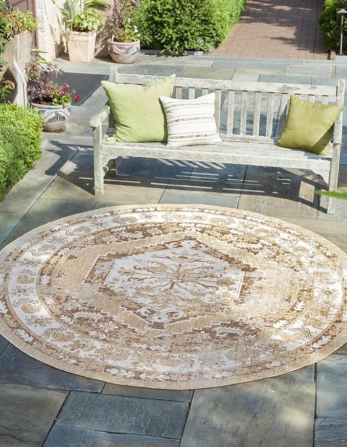 Unique Loom Outdoor Traditional Collection Area Rug - Valeria (13' Round Natural/Ivory)