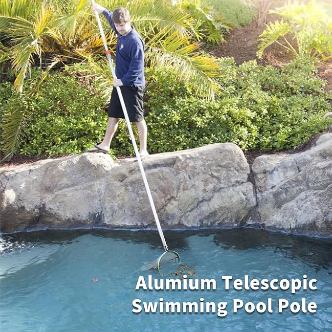 AgiiMan Aluminum Telescoping Swimming Pool Pole 16 Foot, Pool Net Skimmer Rake Vacuum Head Brush Cleaning Heavy Duty