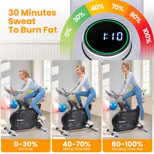 Quiet Electromagnetic Resistance Stationary Bike for Home, Excercise Bike with Wheels for Easy Mobility, Indoor Cycling Bike with Adjustable Comfortable Seat, 32 Levels of Adjustable Resistance, Black
