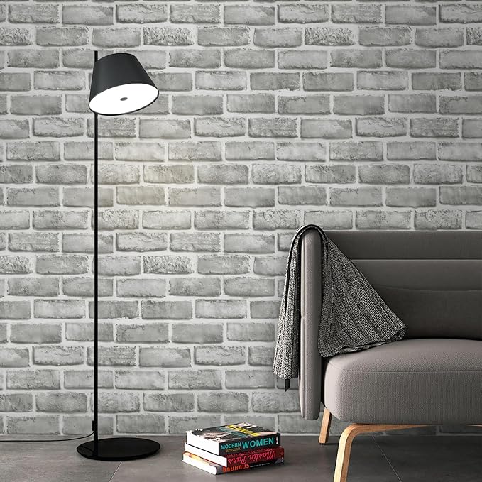 Guvana 17.3" x 394" Grey Brick Wallpaper Peel and Stick 3D Brick Contact Paper