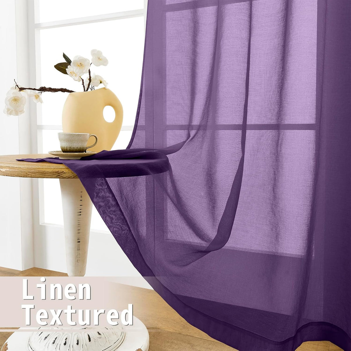 Tollpiz Small Sheer Door Curtain Closet Linen Textured Curtain Sheers Doorway Light Filtering Voile French Door Rod Pocket Curtains Patio Glass Door, 25 x 40 inches Long, Royal Purple, Set of 1 Panel