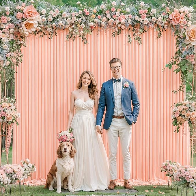 4 Panels Peach Backdrop Curtain for Parties Baby Shower Wrinkle Free Peach Photo Curtains Backdrop Drapes Fabric Decoration for Wedding Birthday Party 20ft(W) x 10ft(H)