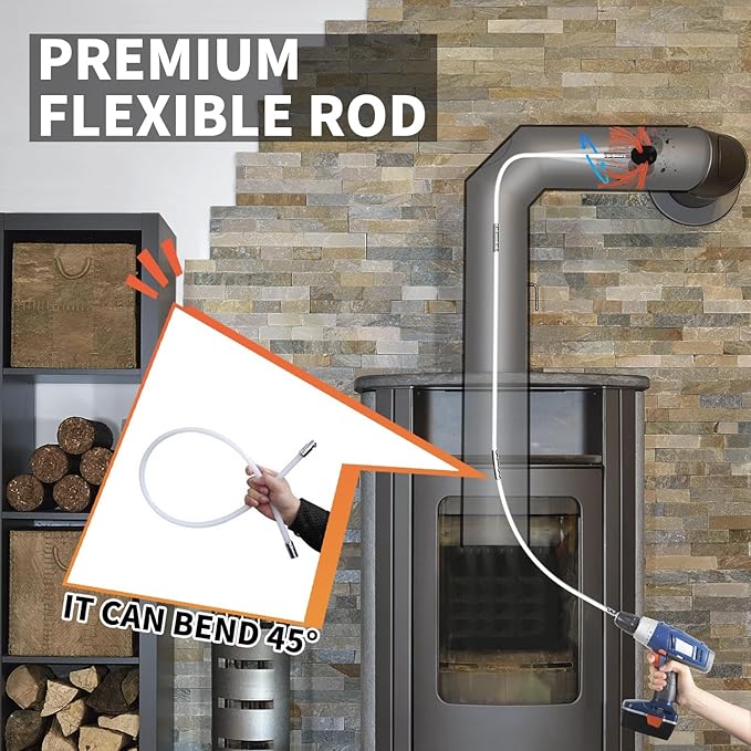 Sealegend 39 Feet Chimney Sweep Kit Chimney Brush, Chimney Cleaning Kit and Rotary Chimney Cleaning System, Fireplace Brush Tool with 12 Nylon Flexible Rods
