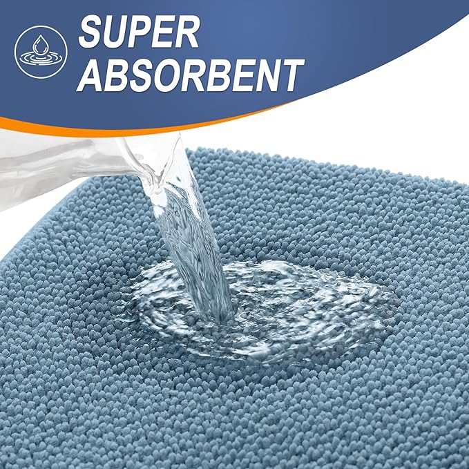 OLANLY Thick Memory Foam Bath Mat Rug 40x32, Extra Soft Absorbent Bathroom Rug, Quick Dry Bath Mats, Non-Slip, Machine Washable Carpet for Bathroom, Tub and Shower, Home Decor Accessories, Airy Blue
