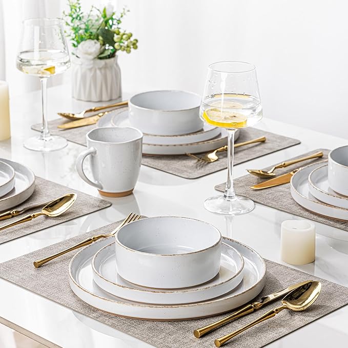 AmorArc Ceramic Dinnerware Sets for 6, 18 Pieces Handpainted Plates and Bowls Set with Rustic Terracotta Underside, Scratch Resistant Stoneware Dishes Set, Dishwasher & Microwave Safe
