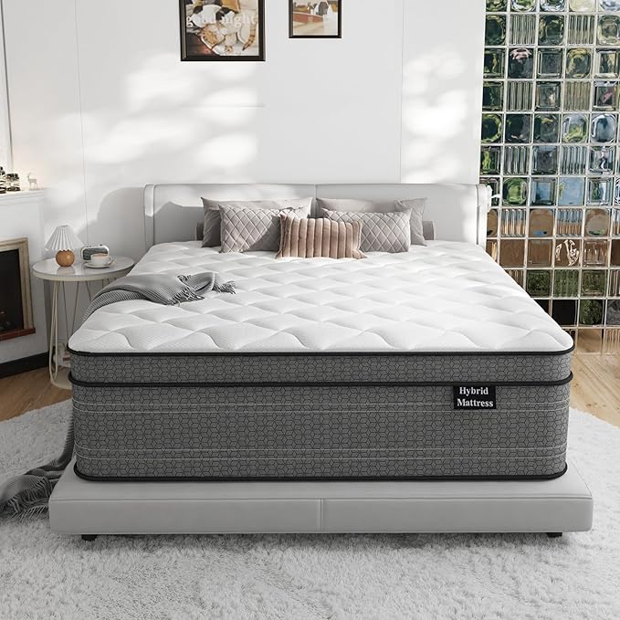 Queen Mattress, 10 Inch Medium Plush Hybrid Queen Size Mattresses in a Box, Individual Pocket Coil for Motion Isolation, Cooling and Breathable, CertiPUR-US
