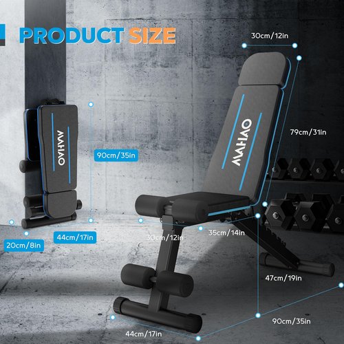 MAHAO Adjustable Weight Bench for Home Gym, Workout Bench Incline Decline with Adjustable Headrest, Fast Folding Bench Press for Full Body Workout