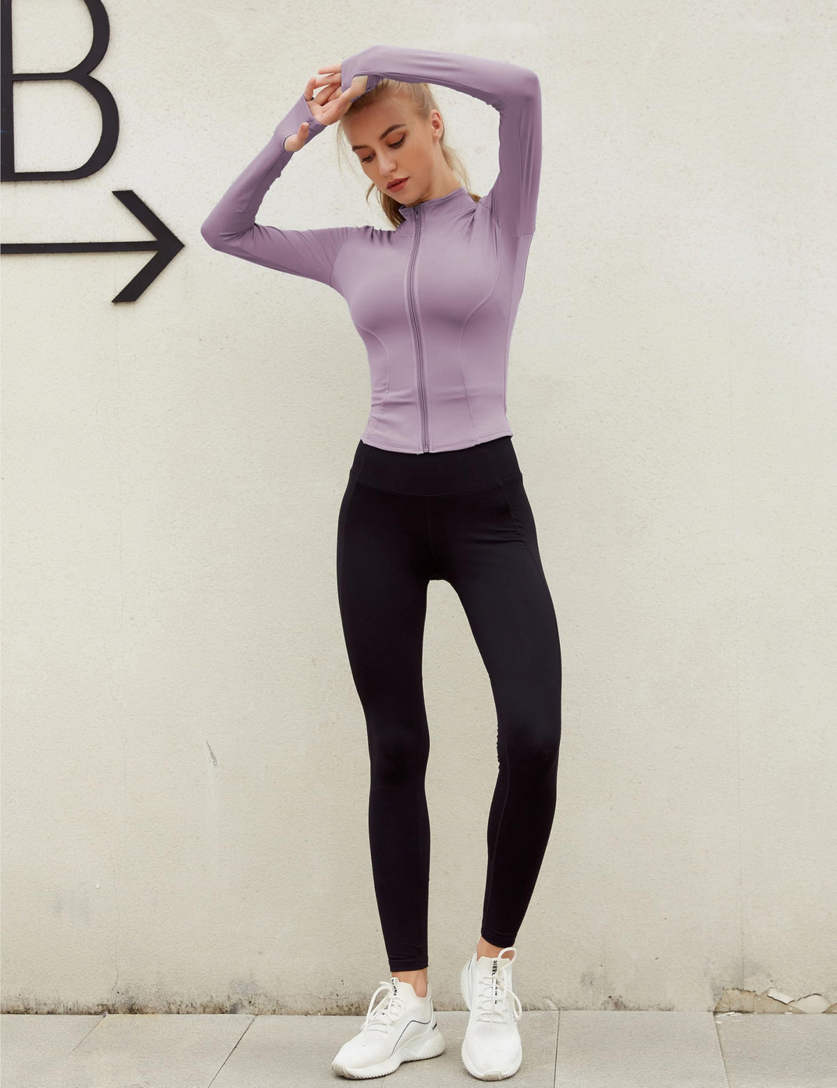 Lviefent Womens Lightweight Full Zip Running Track Jacket Workout Slim Fit Yoga Sportwear with Thumb Holes (Purple-S)