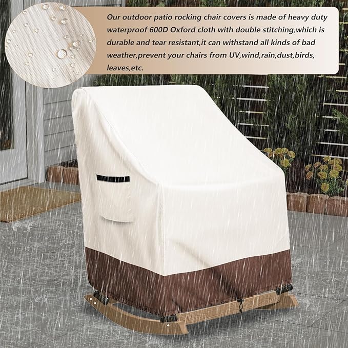 Outdoor Adirondack Rocking Chair Cover 2 Pack,Heavy Duty 600D Waterproof Patio Rocking Chairs Cover for 30" W x 33" D x 32" H Rocking Chair,Beige