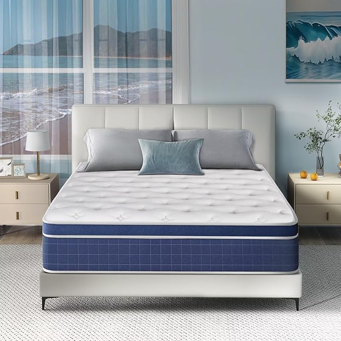 inight 12 Inch King Size Mattress, Hybrid King Mattress in a Box for Cool Sleep, Individually Pocket Coils Medium Firm Mattress with Gel Memory Foam for Pressure Relief Lumbar Support, 180 Night Trial
