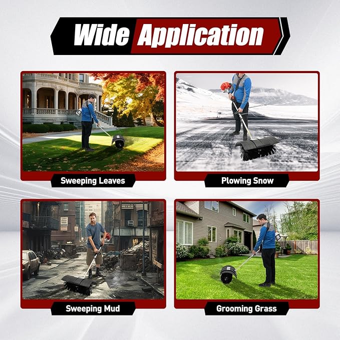 Handheld Sweeper, 52cc 2-Stroke 2.3HP Engine Gasoline Powered Sweeper Broom Driveway Lawn Lawn Artificial Grass Power Brush Lawn Sweeper Cleaning Tools Gasoline Engine Powered Broo