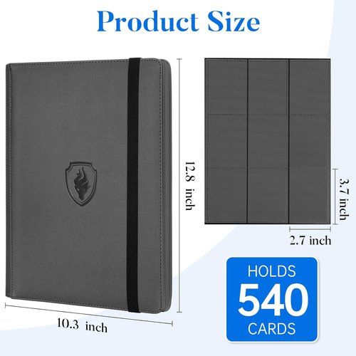 Fabmaker Premium 9 Pocket Card Binder - Sturdy PU Cover for 540 Cards | Sleek Grey Collection Album