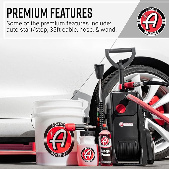 Adam's Pressure Washer 3.0 (Complete Kit) - Powerful Car Washing Pressure Sprayer, Includes Snub Nose with Swivel, Extension Wand, Premium Foam Cannon & 16oz Mega Foam Shampoo| 1260 PSI & 1.6 GPM