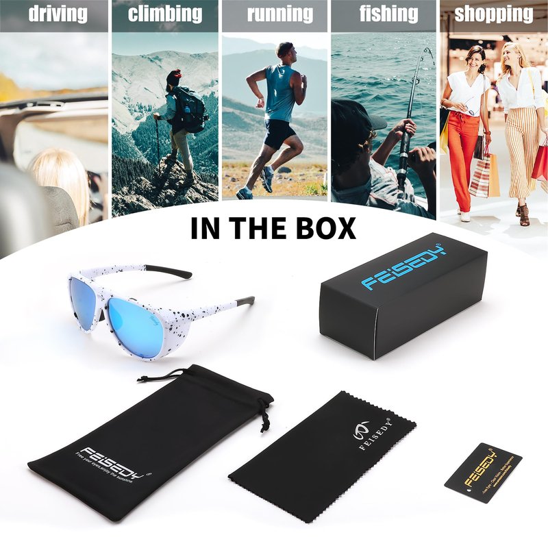 FEISEDY Polarized Aviator Sunglasses Men Women Oversized Round Steampunk Sunglasses Side Shield Goggles B0095