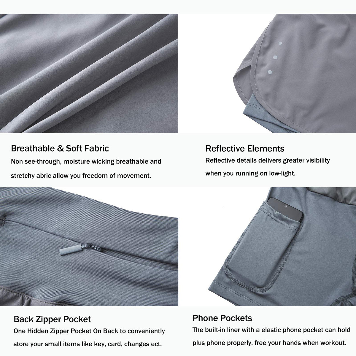 Ksmien Women's 2 in 1 Running Shorts - Lightweight Athletic Workout Gym Yoga Shorts Liner with Phone Pockets