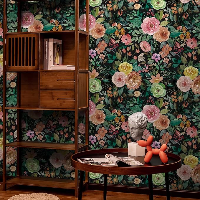 JiffDiff Blooming Floral Wallpaper Peel and Stick Pink Impressionist Floral