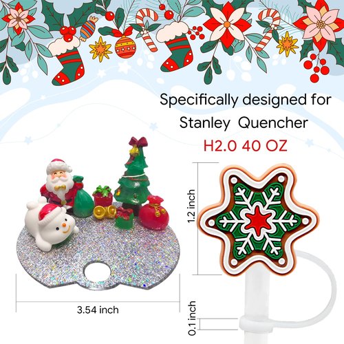 Accessories Compatible with Stanley Cup Lid, Silicone Snowflake Christmas Straw Toppers for Stanley Cup H2.0 Holiday Lid Accessories 40 OZ,Gift for Kids