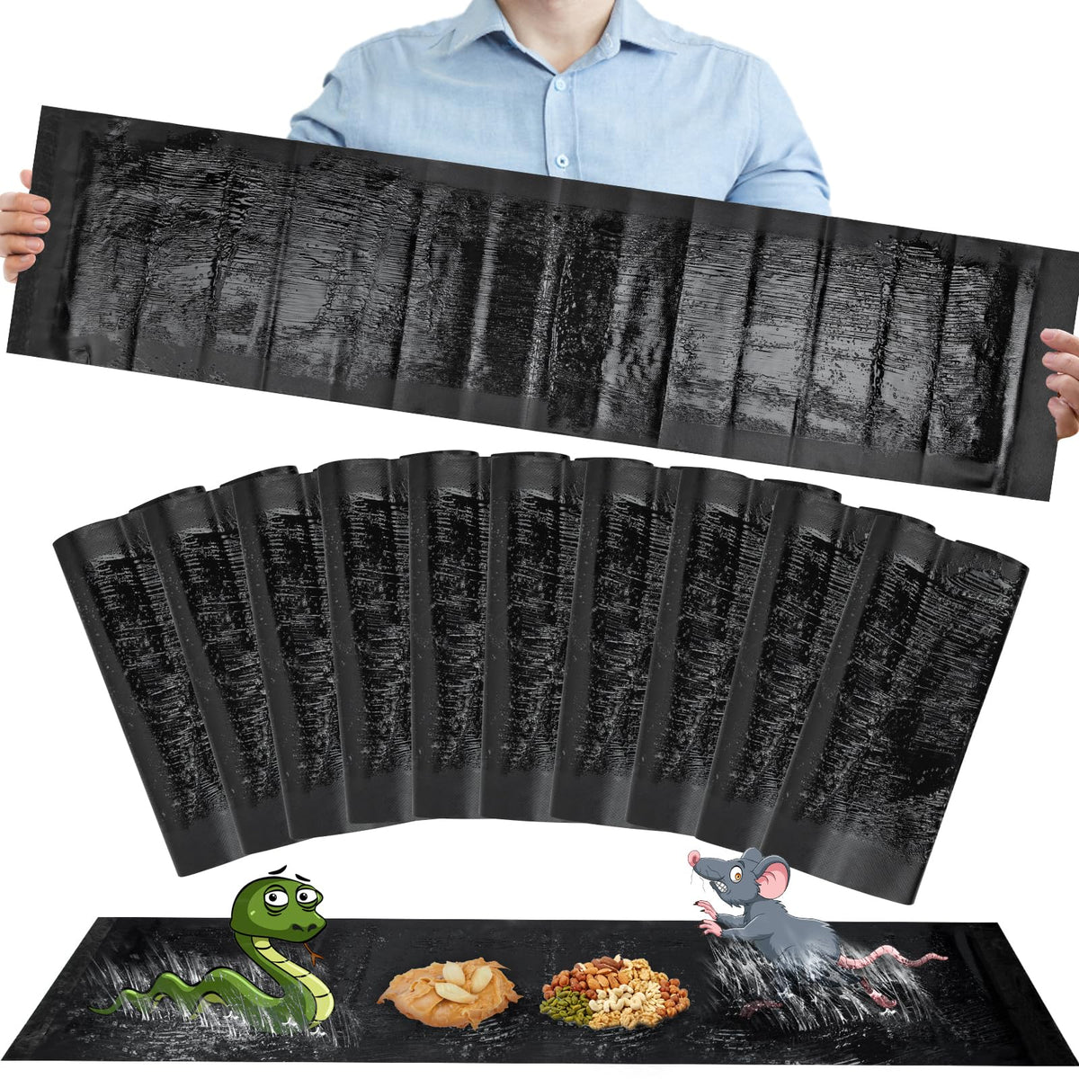 10 Pack Sticky Mouse Trap, Super Large 47.2 * 11'' Glue Traps for Mice, Peanut Taste Pheromone Rats Traps Indoor for Home, Rodent Snakes Spiders Roaches