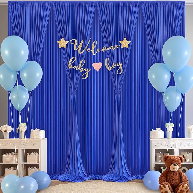 8 Panels Royal Blue Backdrop Curtain for Wedding Parties Wrinkle Free Blue Photo Curtains Backdrop Drapes Fabric Decoration for Birthday Party Baby Shower 40ft(W) x 10ft(H)