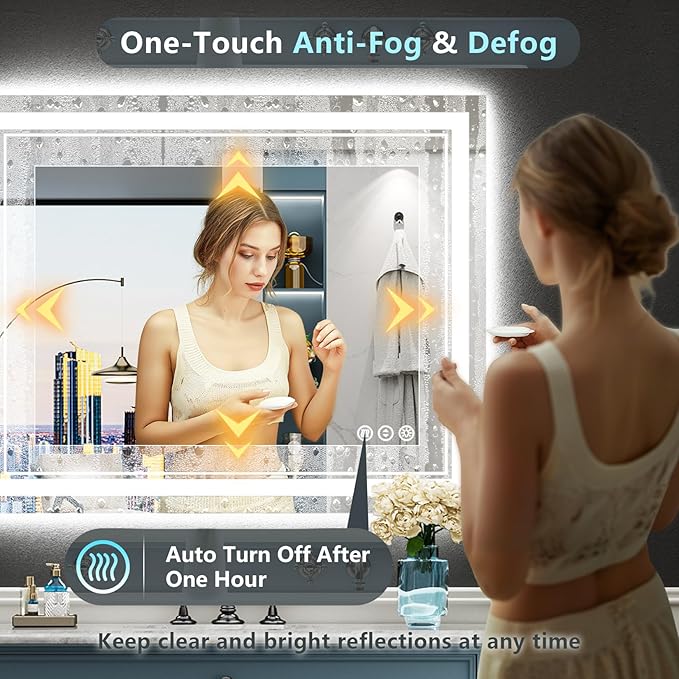44x36 LED Bathroom Mirror with Lights, Backlit and Front Lit Anti-Fog Lighted