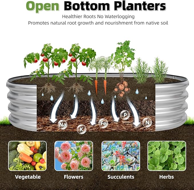 G GOOD GAIN Galvanized Metal Raised Garden Bed Kit - 4x2x1FT Outdoor Planter Box with Safety Edging and Gloves for Vegetables, Fruits, Flowers(Silver, 2PC)