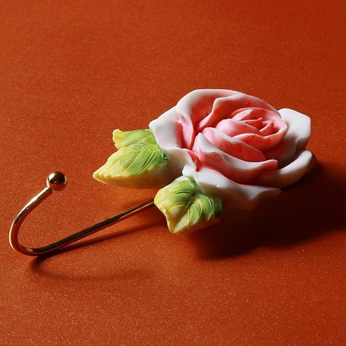 Beautiful Pink Flower Decorative Wall Hook, Fancy Cute Handmade Resin Rose Robe