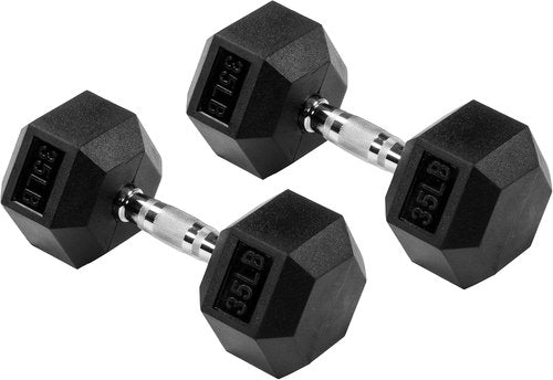 Fitvids Hex Dumbbells - Rubber Encased 35LB Pair for Ultimate Strength Training | Black