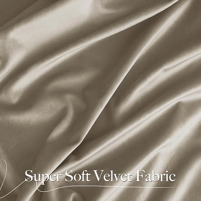 NICETOWN Camel Velvet Curtains 84 Inch Long 52 Wide, Room Darkening Drapes