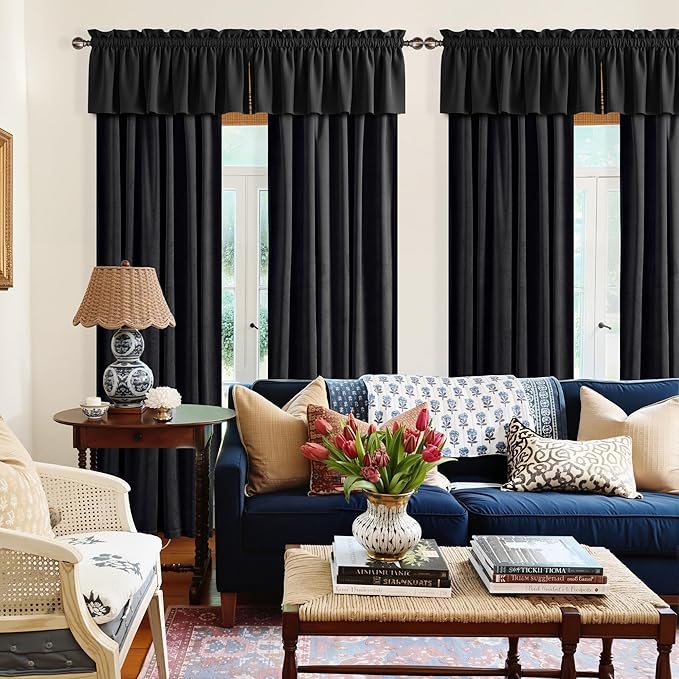 NICETOWN Black Velvet Valance Curtains