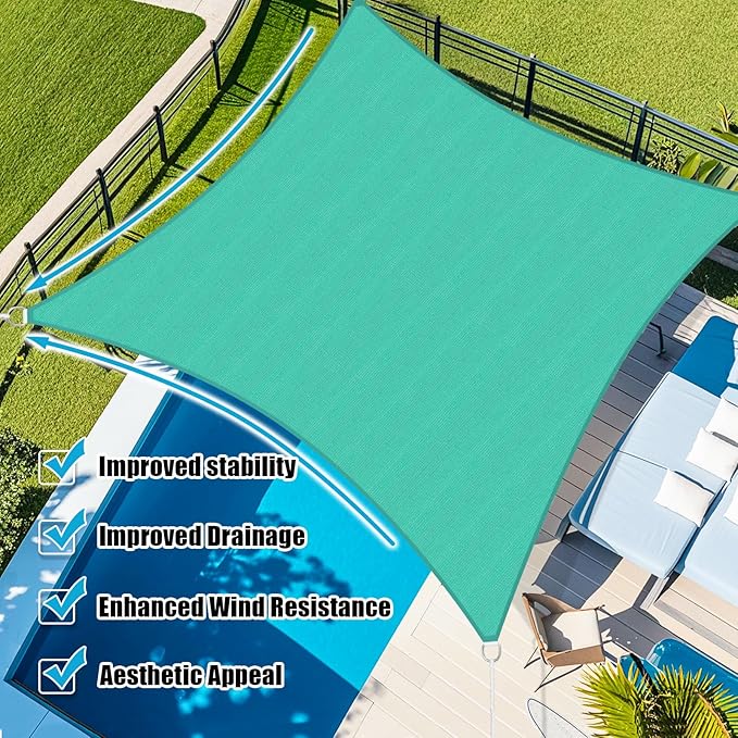 Amagenix Sun Shade Sail 8'X20'Curved Edge Outdoor Shade Canopy Turquoise Breathable 95% UV Block Shade Cloth for Patio Garden Backyard (We Make Custom Size)